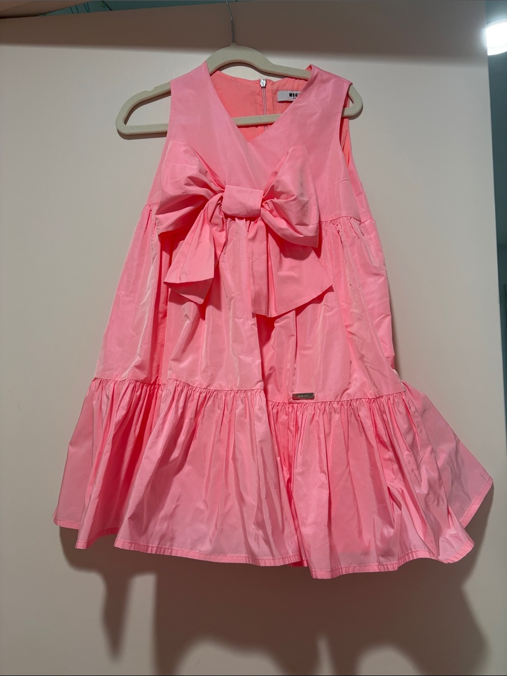 MSGM Pink Bow Tiered Formal Dress for Girls